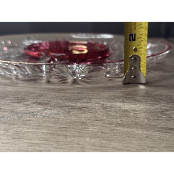 Vintage Cranberry Cut Glass Platter 3 Divided Sections 11.5” - Picture 7 of 7